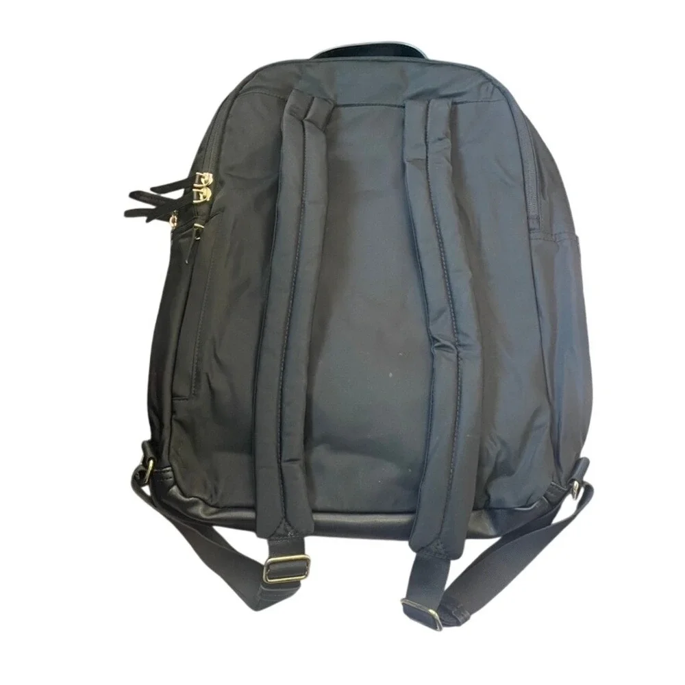 Targus Black Nylon Faux Leather Backpack Laptop Bag Gold Accents Orange Interior